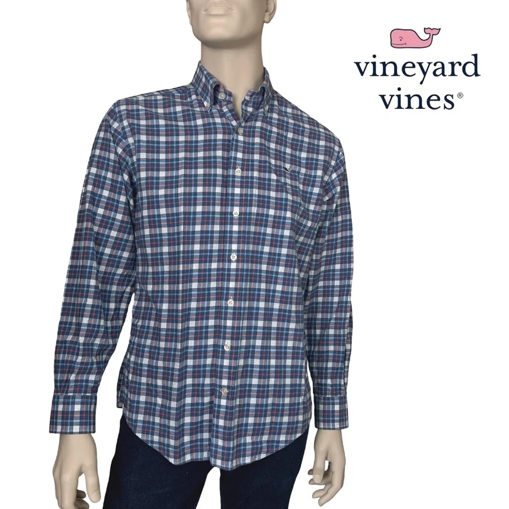 Vineyard Vines by Shep & Ian Whale Shirt Cotton Button Front Plaid Monogrammed - Picture 12 of 14